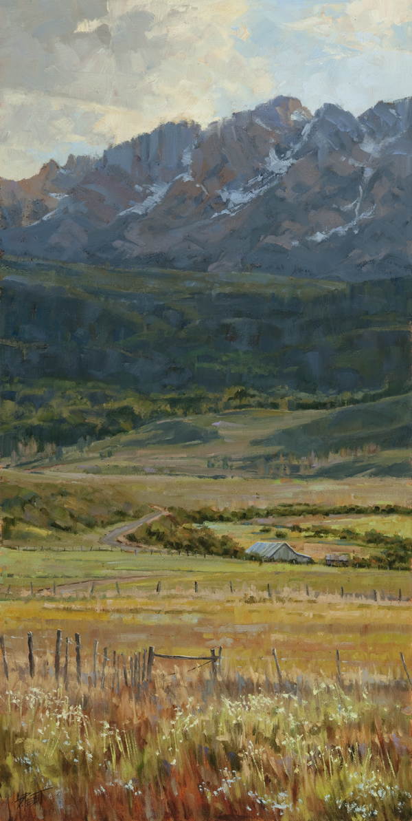 Sunwashed Pastures  24 x 12 Oil - 40th Annual Mountain Oyster Club Western Art Show