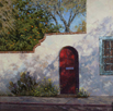 Red Door and Desert Marigolds  20 x 20 Oil