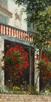 Red Stripes and Geraniums 24 x 12 Oil